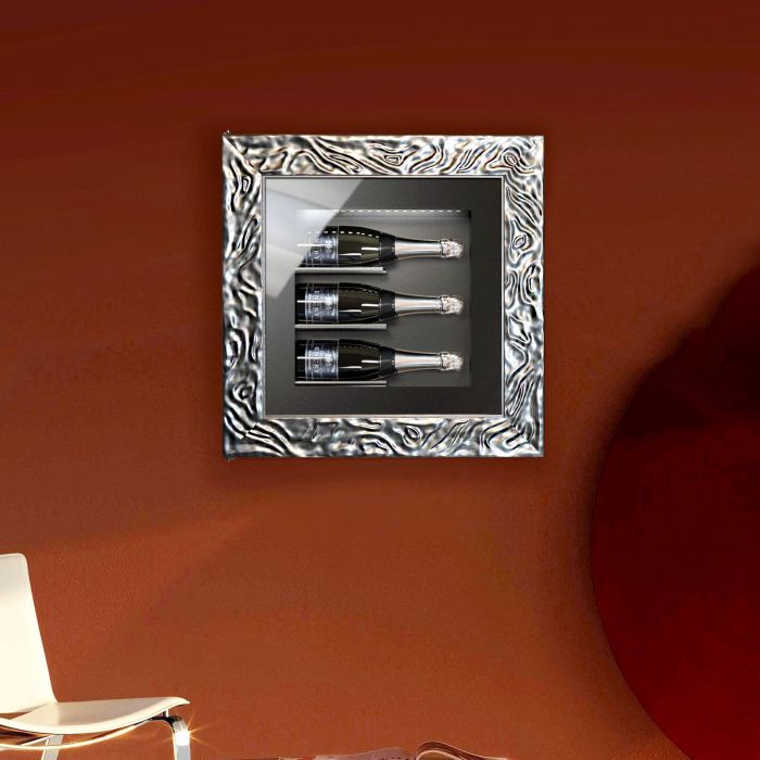 Estantería de pared "Quadro Vino" para 3 botellas, plata/negro