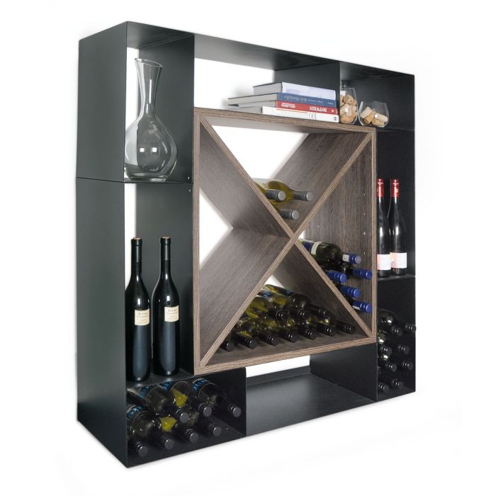 Botellero para vinos NERO, metal y madera
